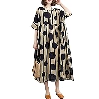 Versear Women Cotton Linen Dress Casual Loose Bohemian Floral Maxi Dress with Pockets