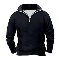 1/4 Zip Pullover Mens Long Sleeve Solid Pullover with Pocket Vintage Comfy Sweatshirt Men Casual Half Zip Pullover