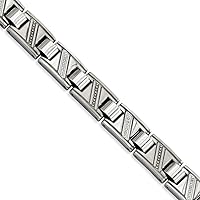 Stainless Steel Textured Fold over Polished With Diamonds 8.5inch Bracelet Measures 11mm Wide Jewelry Gifts for Women