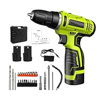 12V Adjustable Speed Cordless Drill, Cordless Screwdriver Electric Mini Drill Multi Function Power Tools 2 Batteries