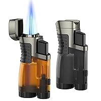 RONXS Torch Lighter, 2 Pack Triple Jet Flame Butane Cigar Lighter with Punch Cutter, Mini Refillable Windproof Cool Lighters, Gift for Dad Fathers Day (Butane Gas Not Included)