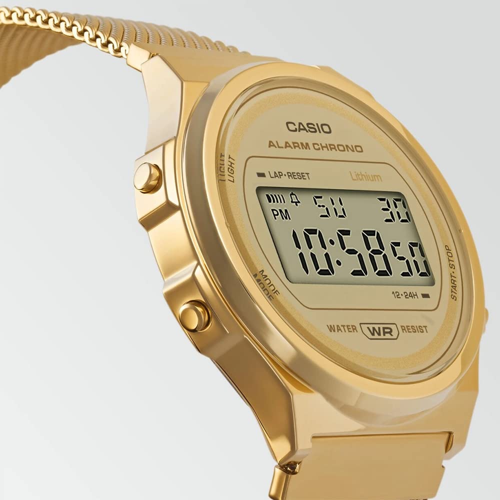 Casio Unisex-Adults Digital Quartz Watch with Stainless Steel Strap A171WEMG-9AEF, Gold, A171WEMG-9AEF