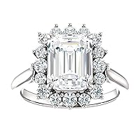 Siyaa Gems 3.50 CT Emerald Cut Colorless Moissanite Engagement Ring Wedding Birdal Ring Diamond Ring Anniversary Solitaire Halo Accented Promise Vintage Gold Silver Ring Gift