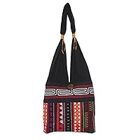 NOVICA Handmade Cotton Shoulder Bag Thai Multicolored with Geometric Motif Embroidered Thailand 'Ideal Thai'