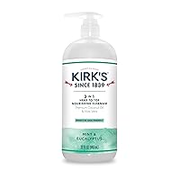 Kirk's 3-in-1 Castile Liquid Soap Head-to-Toe Clean Shampoo, Face Soap & Body Wash for Men, Women & Children | Mint & Eucalyptus Scent | 32 Fl Oz.