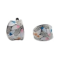 Royal Pastel Enamel Silver Earrings 925 Sterling Silver Flower Design Hoop Earrings Clip-on Minimalist Handmade Gift-17x14 mm