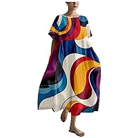 Women's Plaid Shirt Dress 2024 Summer Stripe Daily Ruffle Hem Oversized Gradient Soft Loose Sundress