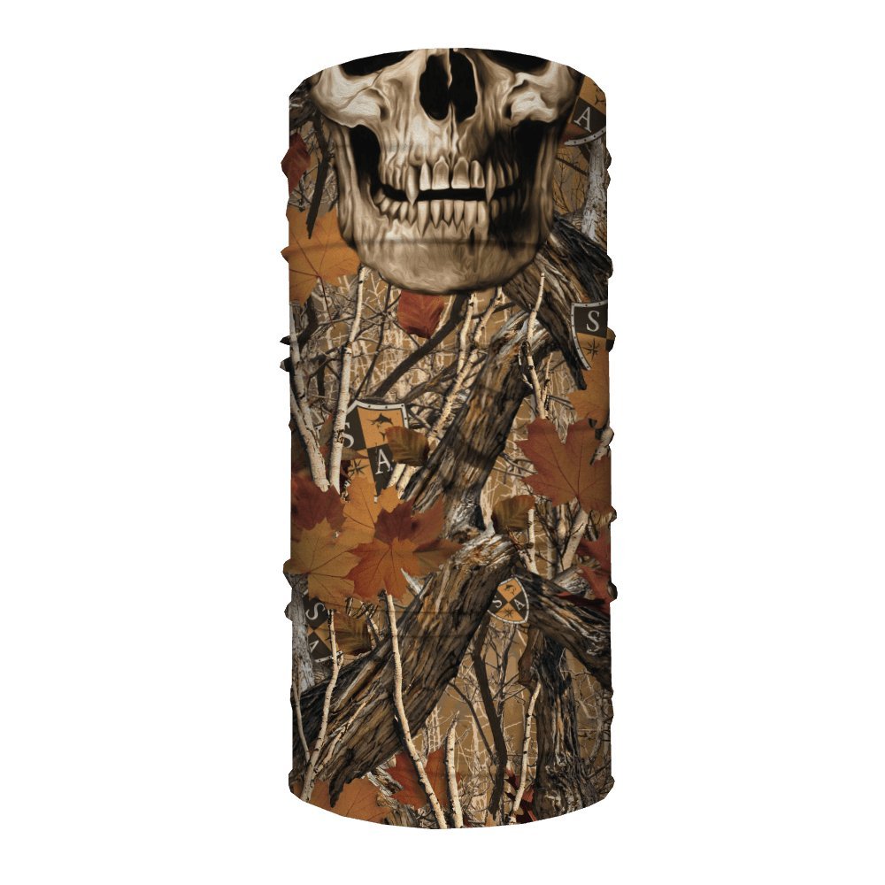 SA Company Face Shield Micro Fiber Protect from Wind, Dirt and Bugs. Worn as a Balaclava, Neck Gaiter & Head Band for Hunting, Fishing, Boating, Cycling, Paintball and Salt Lovers Forest Camo Skull
