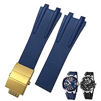 26mm Rubber Steel Folding Buckle Watch Band Fit for Ulysse Nardin Blue Black Brown Sport Waterproof Strap Accessories (Color : Blue Golden Buckle, Size : Black Black Clasp)