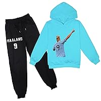 Kids Boys Erling Haaland Hooded Sweatshirt+Soft Pants Set Cozy Sport Clothing Suit-Pullover Hoodie Outfits for Youth