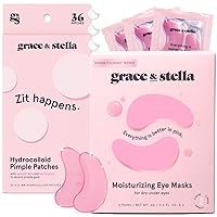 grace & stella Eye Mask Pink 6 Pairs + Round Pimple Patch 36-Pack Bundle