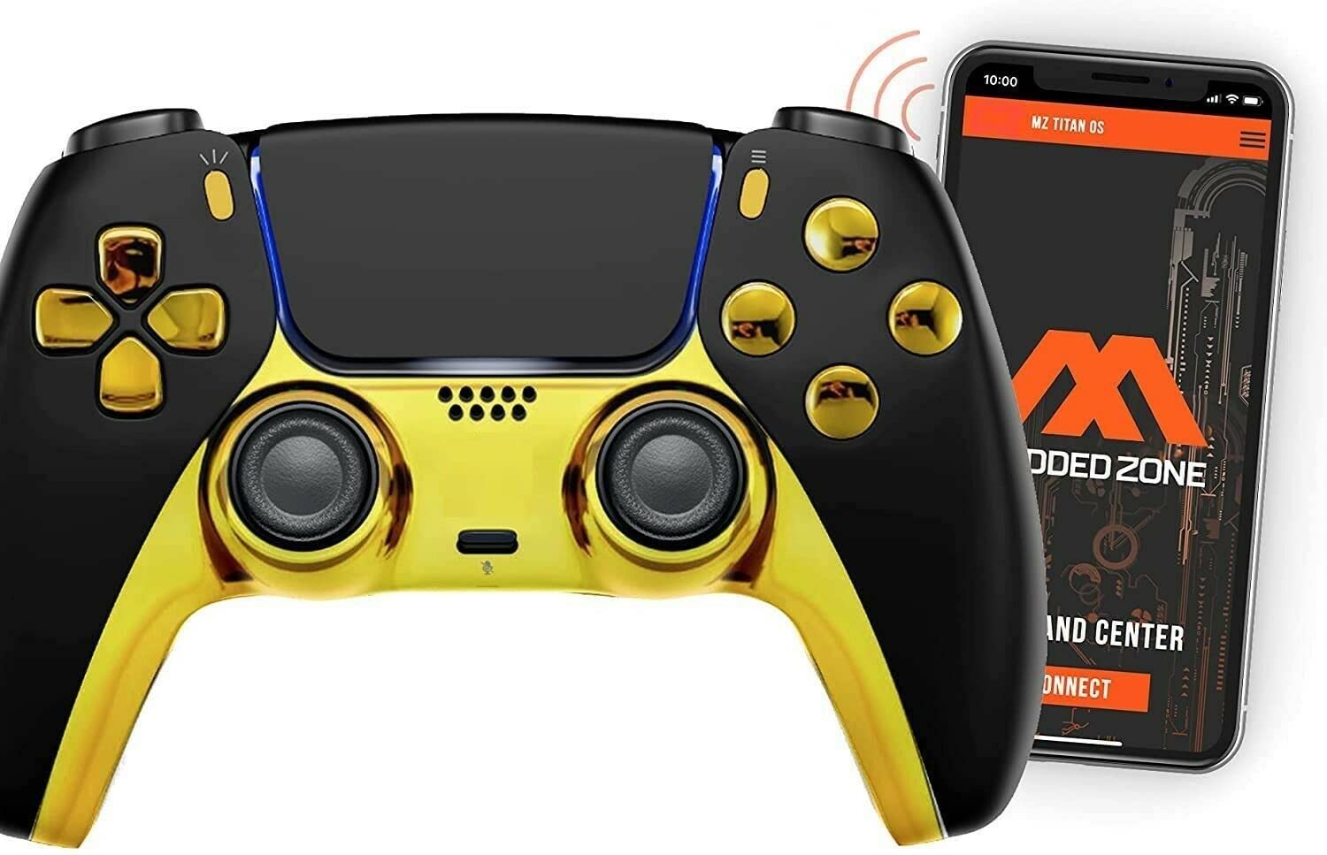MODDEDZONE Black/Gold Smart Rapid Fire Controller Compatible with PS5 Custom Modded Controller All Shooter Games & More