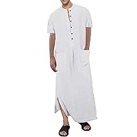 YAOHUOLE Men's Short Sleeve Kaftan Thobe Button down Arabic Thobe for Men Muslim Thobe for Men