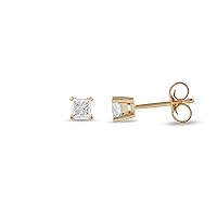 Certified 14k Gold 0.10ct to 2ct Princess-Cut Diamond Solitaire Stud Earrings by DZON Love Gift for Women (H-I, I2-I3)