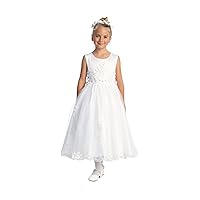 White Holy Catholic First Communion Dress for Girls with Satin Top and Tulle Skirt - Victorian Lace Up Side