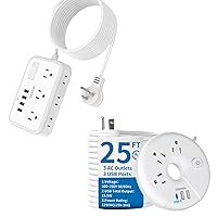 Upgrade 25 FT Extension Cord, Flat Plug Power Strip USB C, 3 USB Ports, Power Strip with Long Cord, Multiple Outlets Outlet Extender for Home, Office Desk, Dorm, Dresser, White