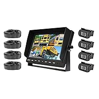 Pyle PLCMTR104 Weatherproof Rearview Backup Camera System with 10.1 LCD Color Monitor, Built-in Quad Control Box Screen, (4) IR Night Vision Cameras, Dual DC 12/24V for Bus, Truck, Trailer, Van