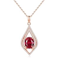 925 Sterling Silver Vintage Necklaces Ruby Gemstone Pendants&Necklaces Jewelry for Women Girl Gifts (Rose Gold)