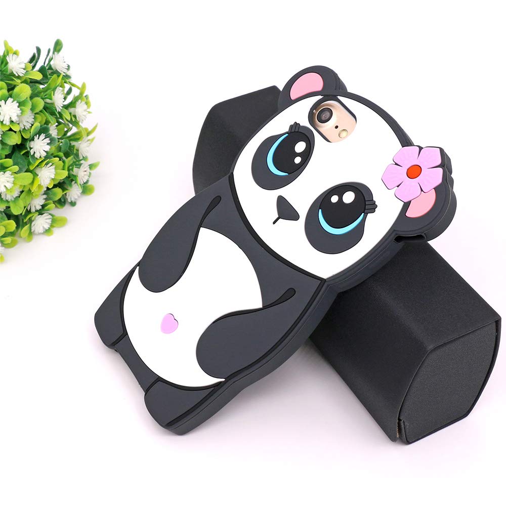 YONOCOSTA Cute iPhone SE 2022 / SE 2020 /7 / 8 / 6 /6s Case, Kawaii Panda Girl Funny 3D Cartoon Animals Soft Silicone Shockproof Case Cover