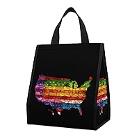 LGBT Flag Map Lunch Bag Insulated Lunch Tote Bag Reusable Lunch Box Container Cooler Lunch Box Bag for Women Men