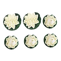 BESTOYARD 6pcs Floating Lotus Flowers for Pool Artificial Lotus Flower Swimming Pool Accessories Pond Plants Fake Lily Floating Lotus Flowers with Lights Flower Pond White Water Lily Outdoor