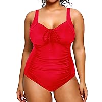 Daci Plus Size One Piece Swimsuit for Women Tummy Control Vintage Bathing Suits Ruched Swimwear