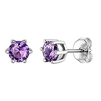 Suplight 925 Sterling Silver 6 Prong Birthstone Necklace/Stud Earrings, Dainty Small Crystal Jewelry for Women Girls (with Gift Box)