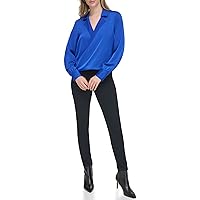 Calvin Klein Women's Plus Faux Wrap Long Sleeve Blouse Top