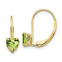 14k Yellow Gold Polished Leverback 5mm Love Heart Peridot Earrings Measures 17x5mm Wide Jewelry for Women
