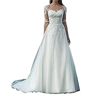 Women's A-Line Wedding Dresses 2018 Long Lace Bridal Gowns Sleeves