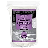 Pure Dead Sea Salt for Soaking with 100% Natural Lavender Essential Oil - 2.43 LB Spa Bath Salt in Resealable Pack - for Body Wash Scrub - Soak for Women & Men for Tired Muscles & Skin Issues.