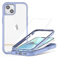Double-N for iPhone 13 Case with Screen Protector, Hard PC Cover Clear Back Shockproof Case, Purple