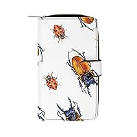 Beetle Ladybug Insect Womens Wallet Leather Card Holder Purse RFID Blocking Bifold Clutch Handbag with Zipper Pocket