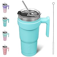 BJPKPK 20oz Tumbler With Handle Insulated Cups With Lid And Straw Reusable Stainless Steel Tumblers,Turquoise