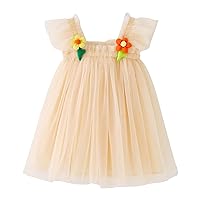 Toddler Baby Girls Princess Fly Sleeve Flowers Cami Tulle Tutu Dress for Birthday Wedding Party
