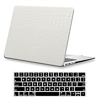 KEROM Compatible with MacBook Air 13 inch Case 2022-2018 Release M1 A2337 A2179 A1932 Touch ID, Crocodile Print Aligator Print PU Leather Hard Shell Case & Keyboard Cover, Has Logo Cutout, White