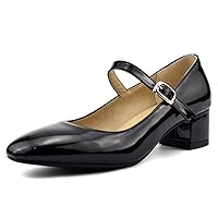 Women Square Toe Ankle Strap Mid Block Heels Mary Janes Shoes Ladies Dress Pumps