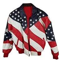 Michael Hoban WhereMI USA Independence Day American Flag Genuine Leather Motorcycle Bomber Jacket