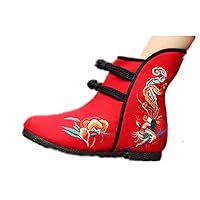 Women and Ladies Embroidery Fall & Winter Flat Ankle Boot Shoe