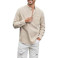 Casual Solid Striped Shirts for Men Long Sleeve Crewneck Button Down Tee Tops Slim Fit Comfortable Tee with
