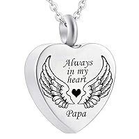 misyou Always in My Heart Heart Pendant Angel Wing Jewelry Keepsake Memorial Urn Necklace