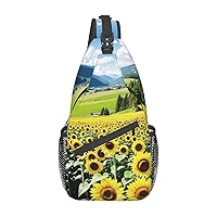 Sunflower Over The Mountains And Fields Cross Chest Bag Diagonally Multi Purpose Cross Body Bag Travel Hiking Backpack Men And Women One Size