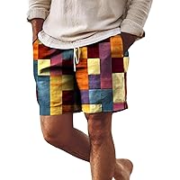 Mens Drawstring Hawaiians Beach Shorts Outdoor Surfing Board Shorts Fashion Lightweight Summer Casual Linen Shorts