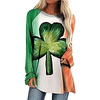 Womens St Patrick's Day T-Shirt Green Shirt Crew Neck Long Sleeve Shirts Trendy Graphic Sweatshirts for Women