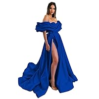 Women's Sexy Split Prom Dresses Long Ball Gown Puffy Sleeve Off Shoulder Sweetheart Ball Gowns Satin Wedding Dress