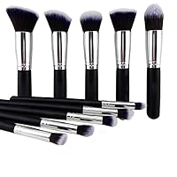 Fiber Bristle Makeup Brushes Set - Black, 10 Piece Makeup Brush, 1 Pcs Makeup Sponge and 1 Pcs Makeup Brush Egg