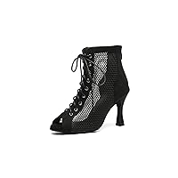 Women's Ankle Dance Boots Ballroom Mesh Lace-up Latin Dancing Shoes