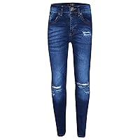 Girls Stretchy Jeans Kids Blue Denim Ripped Pants Frayed Trousers Age 5-13 Year