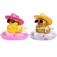 MyMuyer 2 Pack Cowboy Duck Car Dashboard Decorations Rubber Duck Car Ornaments with Cool Accessories Mini Swim Ring Sun Hat Sunglasses Necklace for Car Dashboard Decoration Accessories