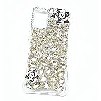 Case for Galaxy A32 5G,3D Handmade Luxury Sparkle Stunning Stones Crystal Rhinestone Bling Diamond Glitter Phone Case for Samsung Galaxy A32 5G(E Flower Black)